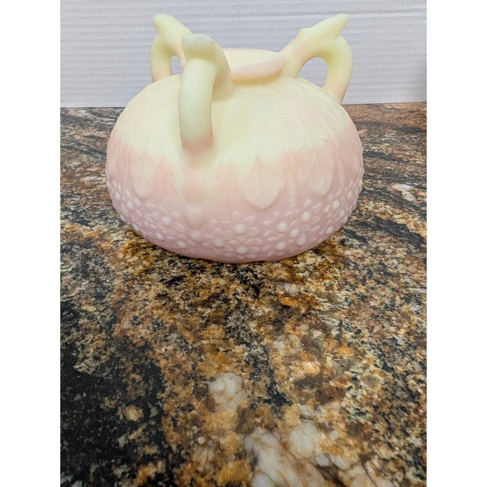 Pink Fenton Flower Burmese Glass Rose Bowl And Cabbage Compote MCM Uranium